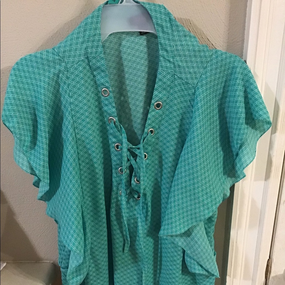 Green tie blouse